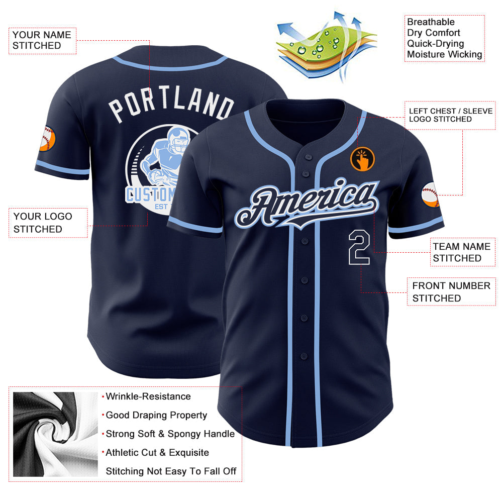 Custom Navy White-Light Blue Authentic Baseball Jersey - Sky-Custom