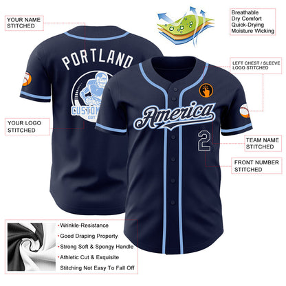 Custom Navy White-Light Blue Authentic Baseball Jersey - Sky-Custom