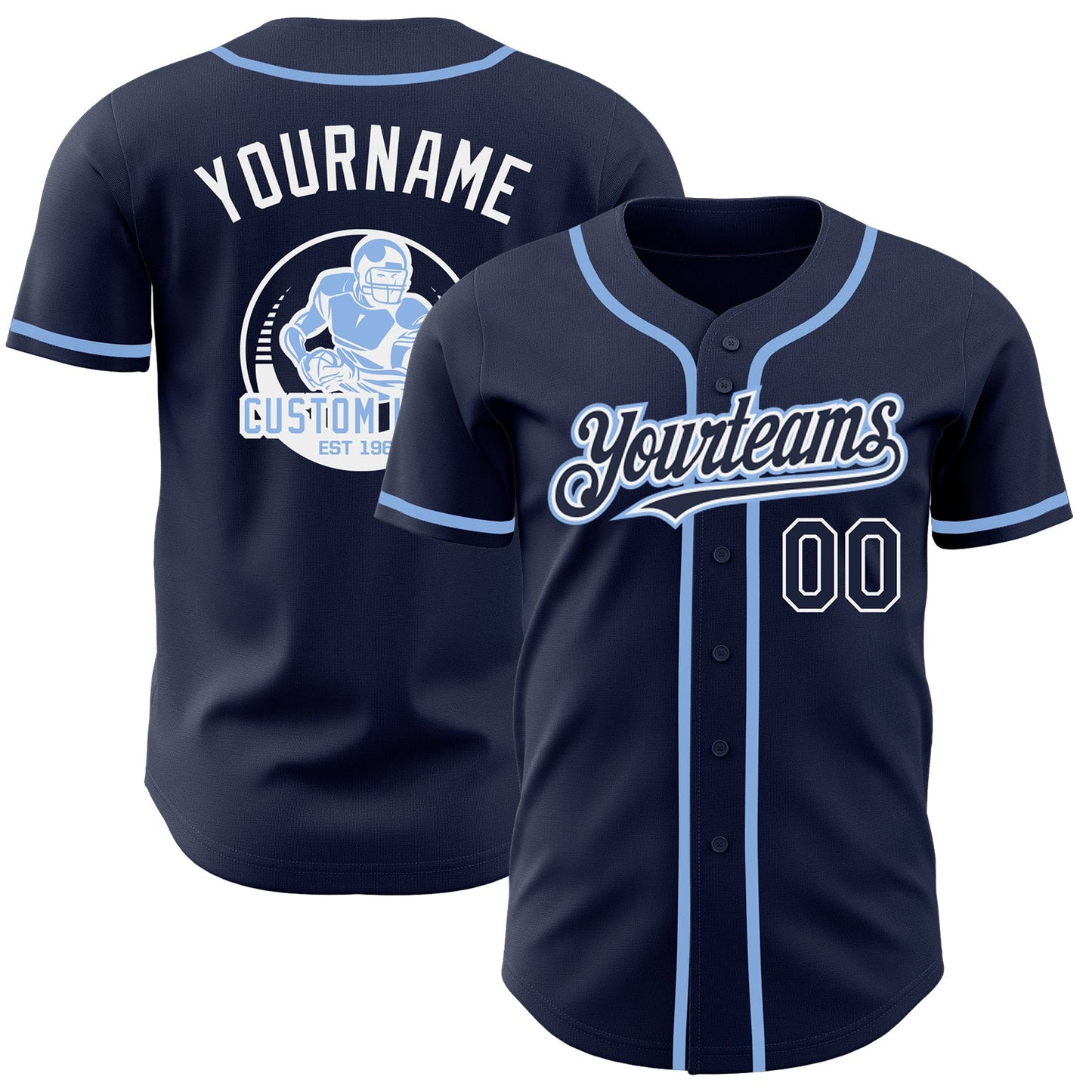 Custom Navy White-Light Blue Authentic Baseball Jersey - Sky-Custom