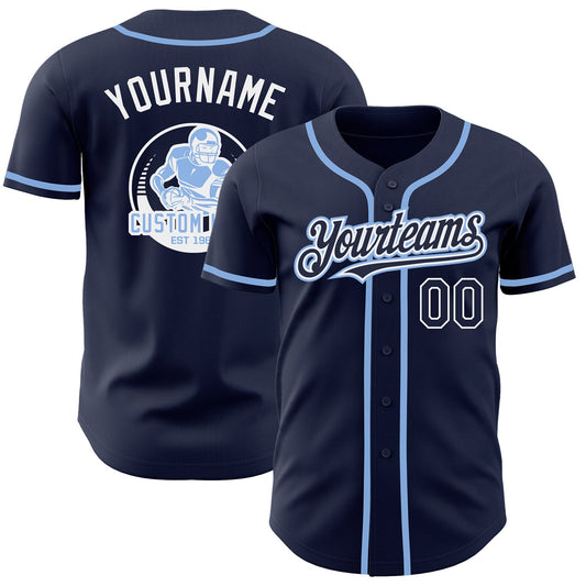 Custom Navy White-Light Blue Authentic Baseball Jersey - Sky-Custom