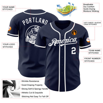 Custom Navy White Authentic Baseball Jersey - Sky-Custom