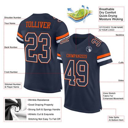 Custom Navy White-Orange Mesh Authentic Football Jersey - Sky-Custom