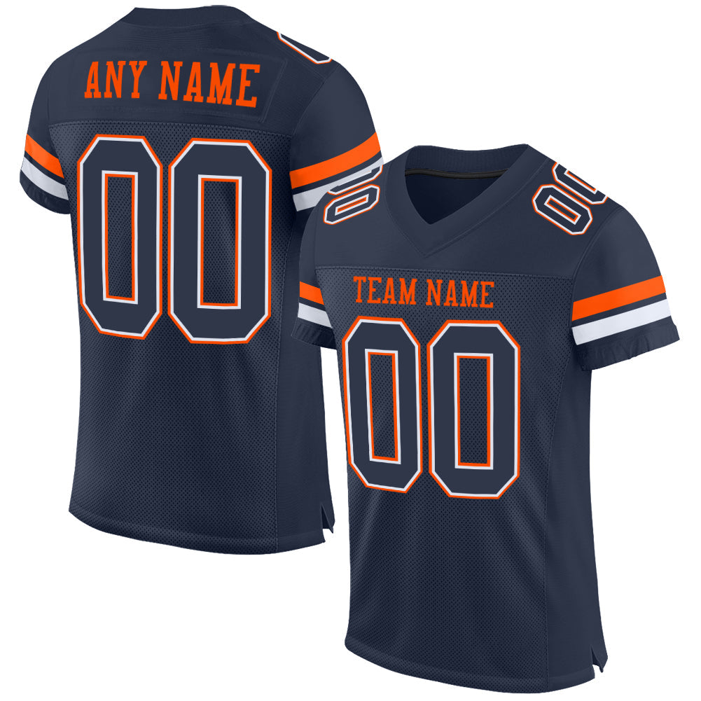Custom Navy White-Orange Mesh Authentic Football Jersey - Sky-Custom