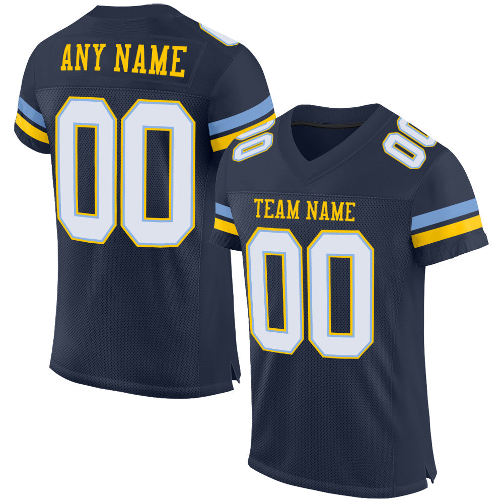 Custom Navy White Light Blue-Yellow Mesh Authentic Football Jersey - Sky-Custom