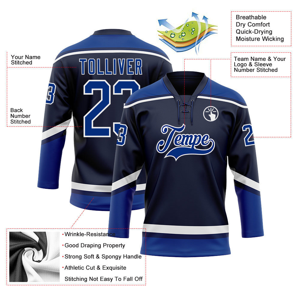 Custom Navy Royal-White Hockey Lace Neck Jersey - Sky-Custom