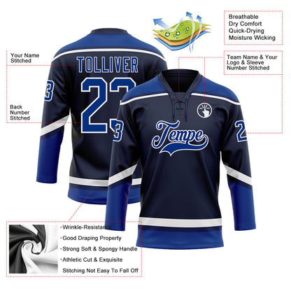 Custom Navy Royal-White Hockey Lace Neck Jersey - Sky-Custom