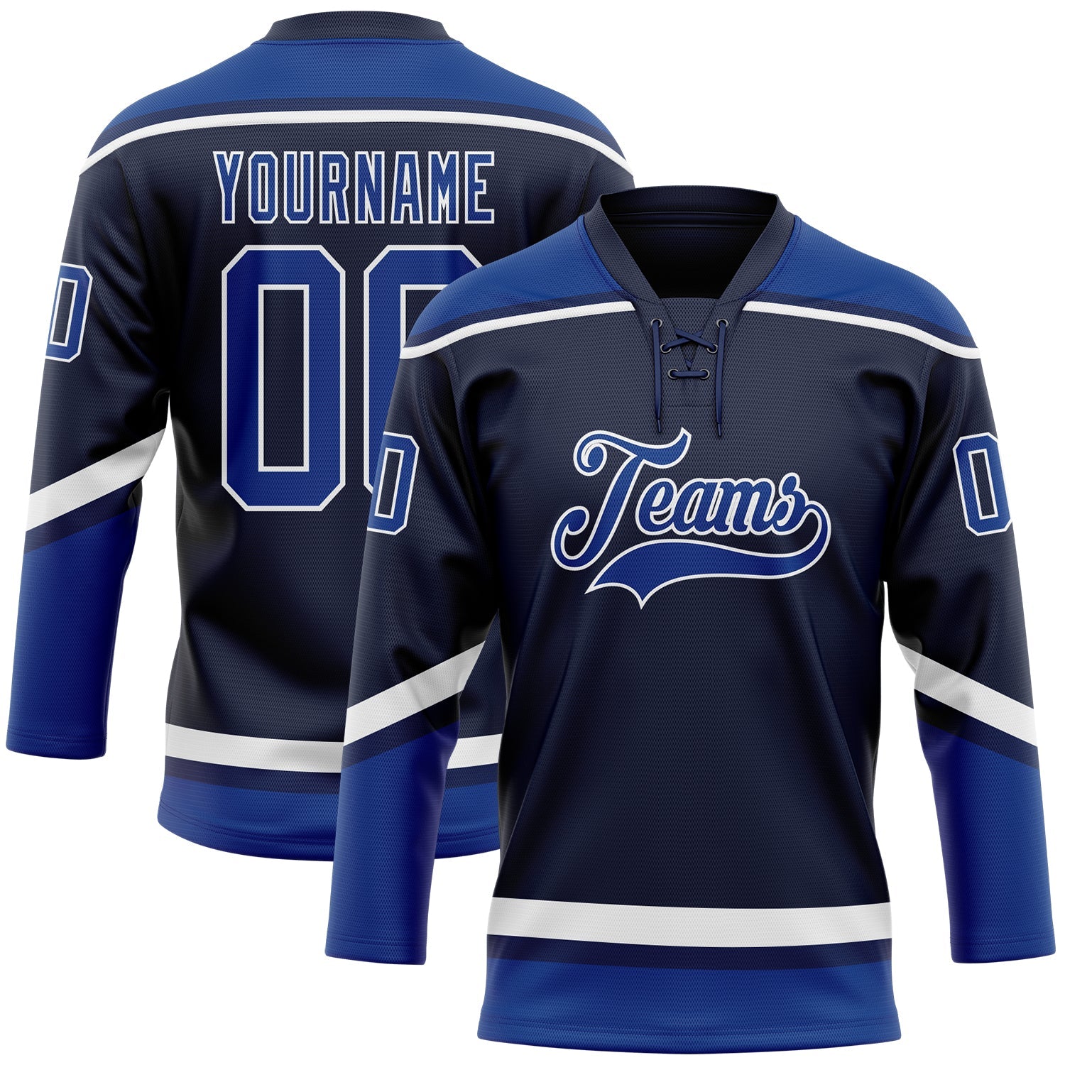 Custom Navy Royal-White Hockey Lace Neck Jersey - Sky-Custom