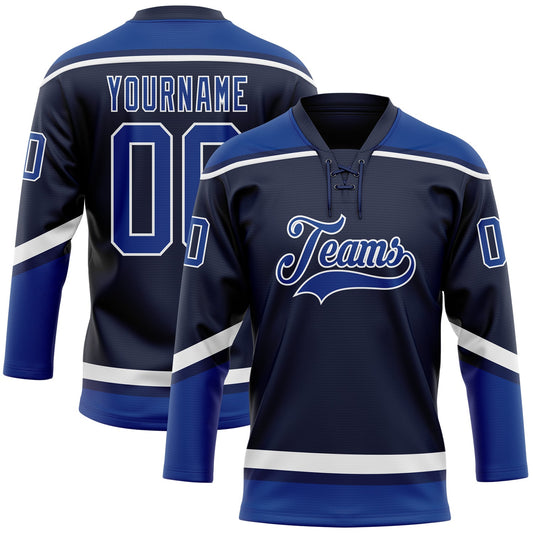 Custom Navy Royal-White Hockey Lace Neck Jersey - Sky-Custom