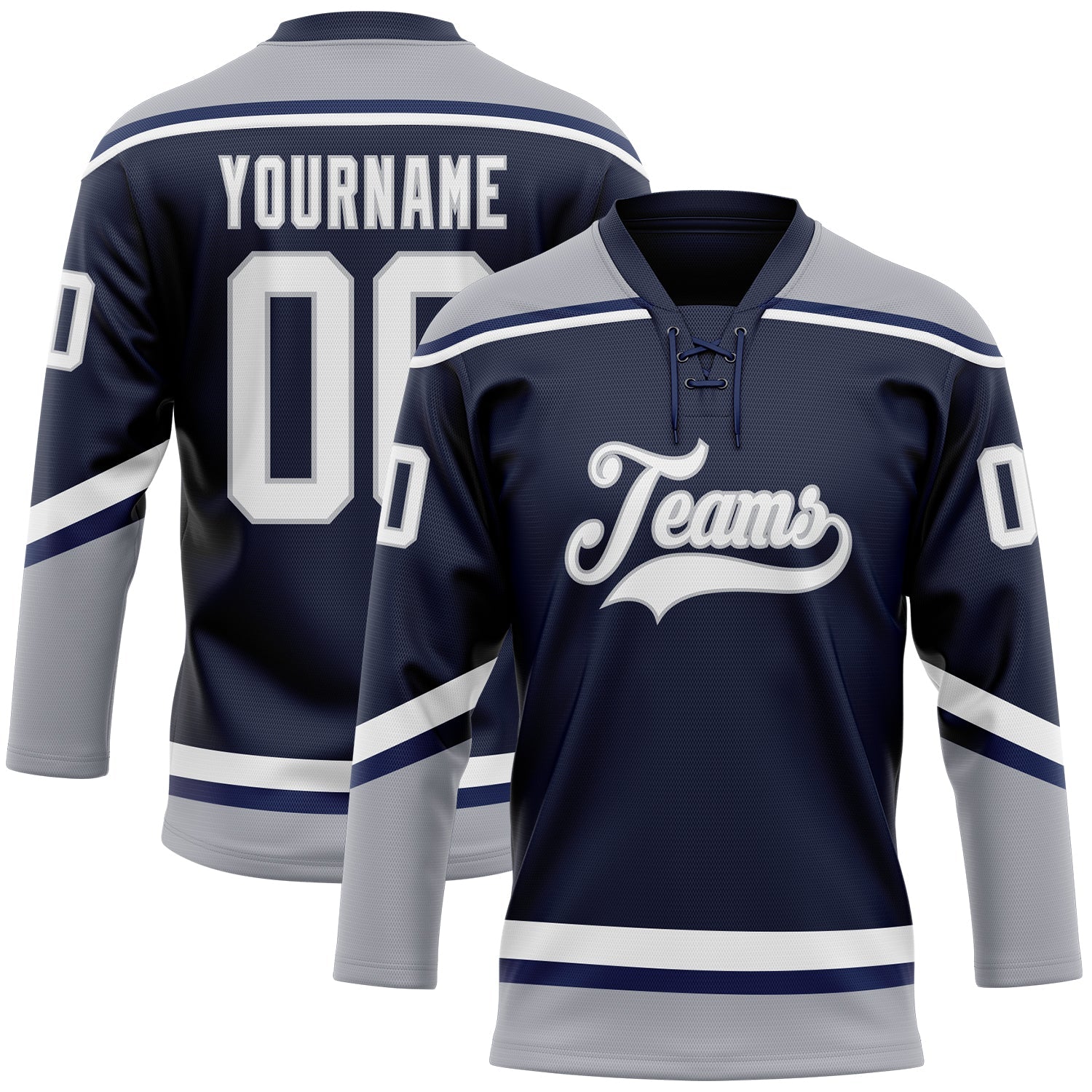 Custom Navy White-Gray Hockey Lace Neck Jersey - Sky-Custom