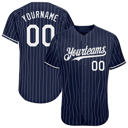 Custom Navy White Pinstripe Authentic Baseball Jersey - Sky-Custom