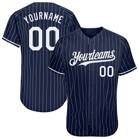Custom Navy White Pinstripe Authentic Baseball Jersey - Sky-Custom