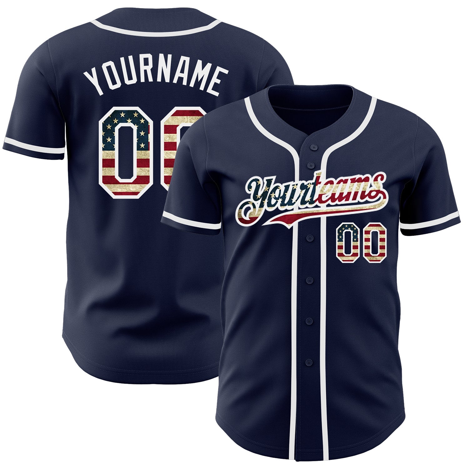 Custom Navy Vintage USA Flag-White Authentic Baseball Jersey - Sky-Custom