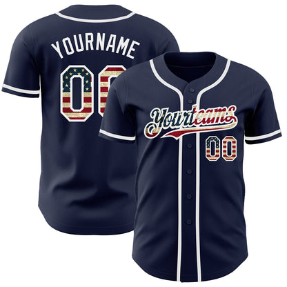 Custom Navy Vintage USA Flag-White Authentic Baseball Jersey - Sky-Custom