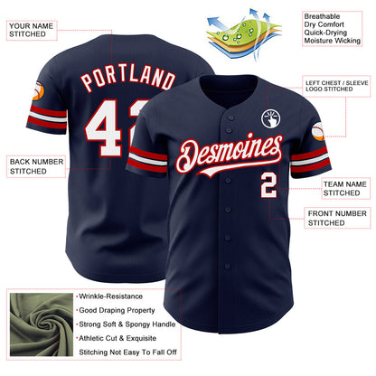 Custom Navy White-Red Authentic Baseball Jersey - Sky-Custom