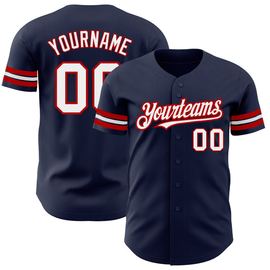 Custom Navy White-Red Authentic Baseball Jersey - Sky-Custom