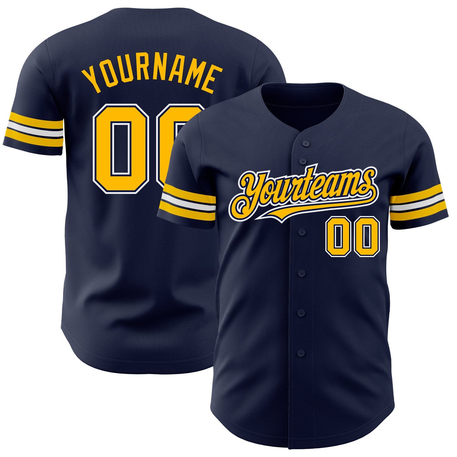 Custom Navy Gold-White Authentic Baseball Jersey - Sky-Custom