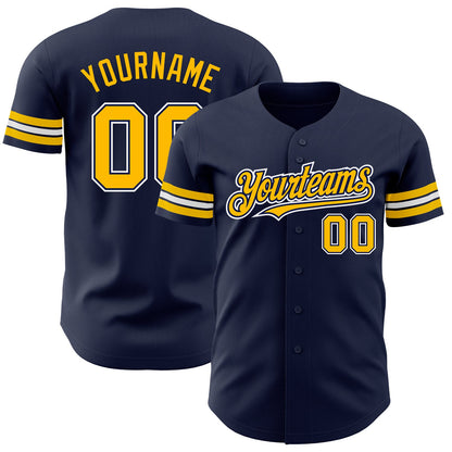 Custom Navy Gold-White Authentic Baseball Jersey - Sky-Custom