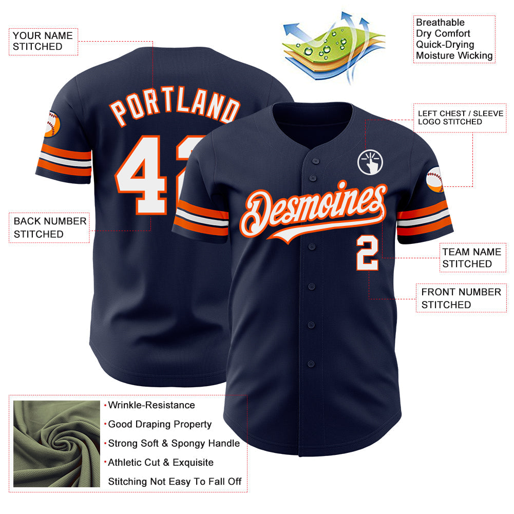 Custom Navy White-Orange Authentic Baseball Jersey - Sky-Custom