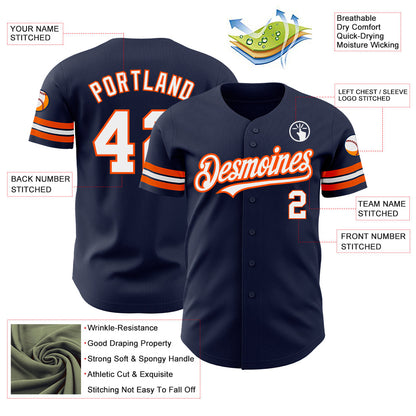 Custom Navy White-Orange Authentic Baseball Jersey - Sky-Custom