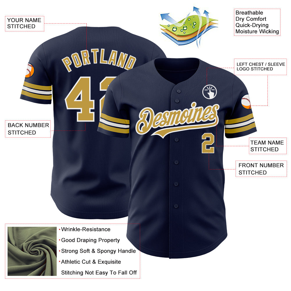 Custom Navy Old Gold-White Authentic Baseball Jersey - Sky-Custom