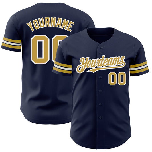 Custom Navy Old Gold-White Authentic Baseball Jersey - Sky-Custom