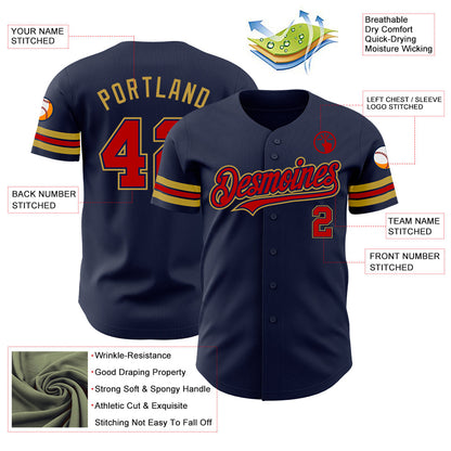 Custom Navy Red-Old Gold Authentic Baseball Jersey - Sky-Custom