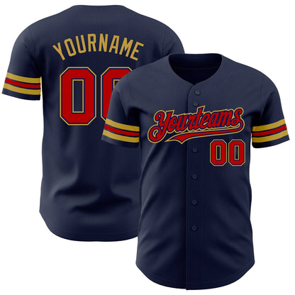 Custom Navy Red-Old Gold Authentic Baseball Jersey - Sky-Custom