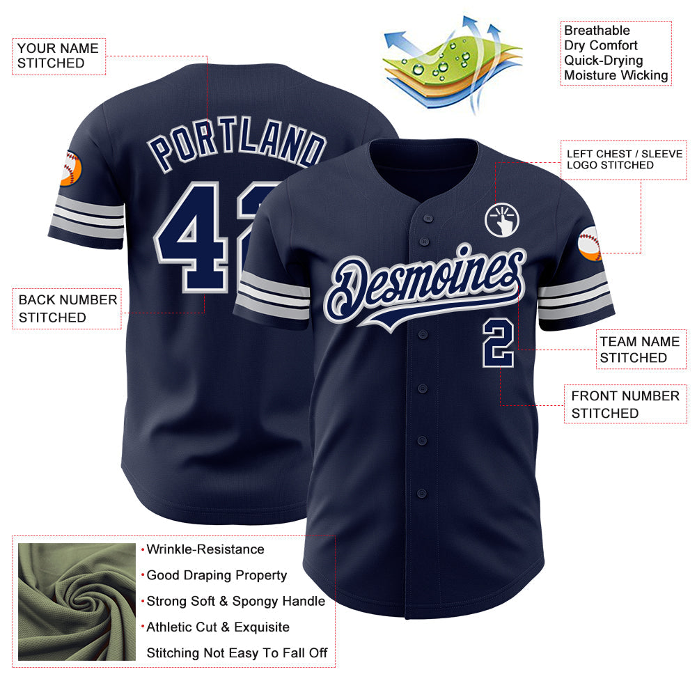 Custom Navy White-Gray Authentic Baseball Jersey - Sky-Custom