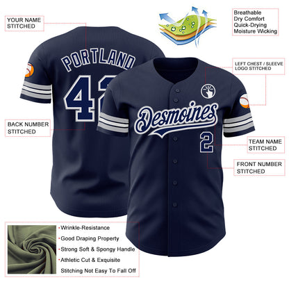 Custom Navy White-Gray Authentic Baseball Jersey - Sky-Custom
