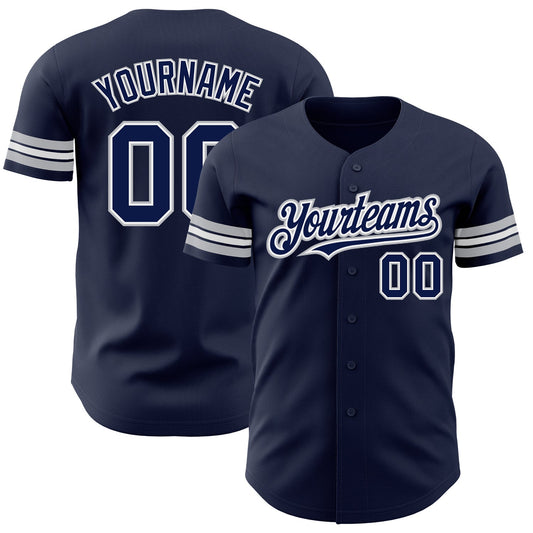 Custom Navy White-Gray Authentic Baseball Jersey - Sky-Custom
