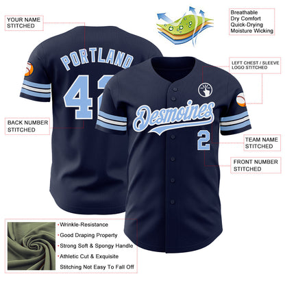 Custom Navy Light Blue-White Authentic Baseball Jersey - Sky-Custom