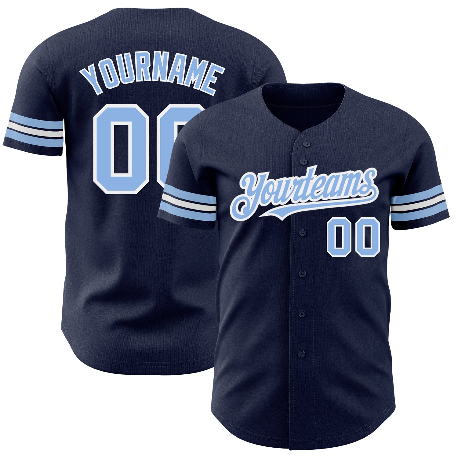 Custom Navy Light Blue-White Authentic Baseball Jersey - Sky-Custom