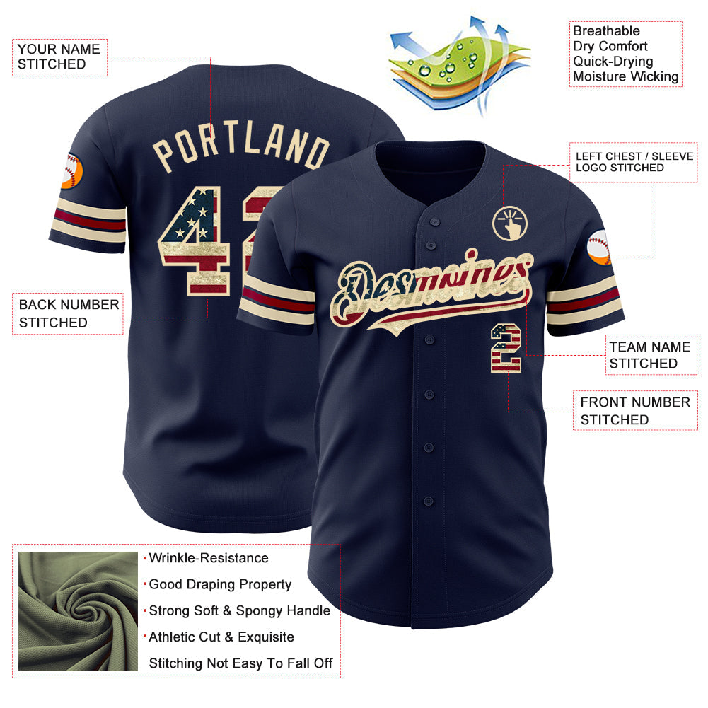 Custom Navy Vintage USA Flag City Cream-Crimson Authentic Baseball Jersey - Sky-Custom