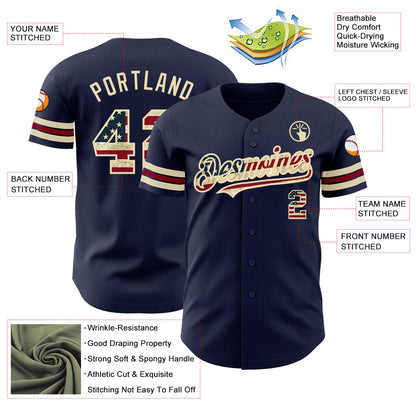 Custom Navy Vintage USA Flag City Cream-Crimson Authentic Baseball Jersey - Sky-Custom