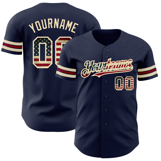 Custom Navy Vintage USA Flag City Cream-Crimson Authentic Baseball Jersey - Sky-Custom