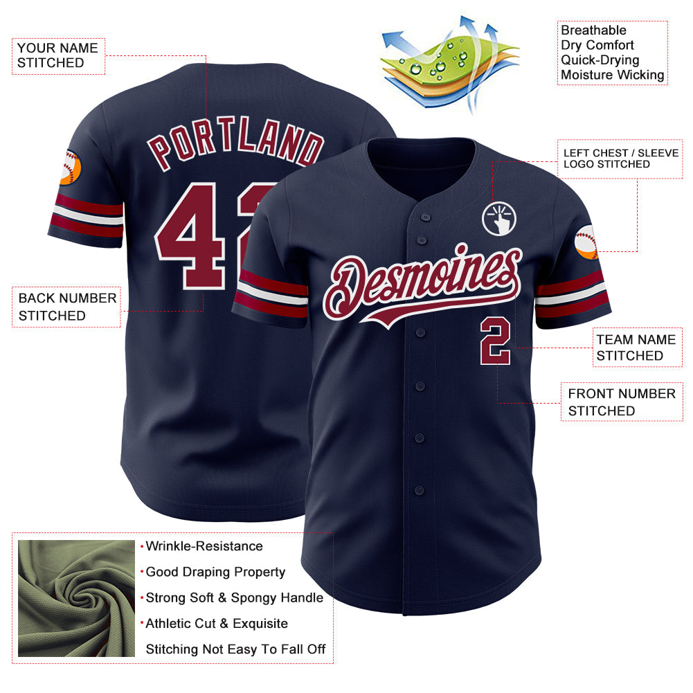 Custom Navy Crimson-White Authentic Baseball Jersey - Sky-Custom