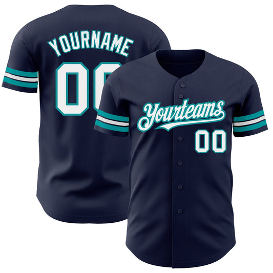 Custom Navy White-Teal Authentic Baseball Jersey - Sky-Custom