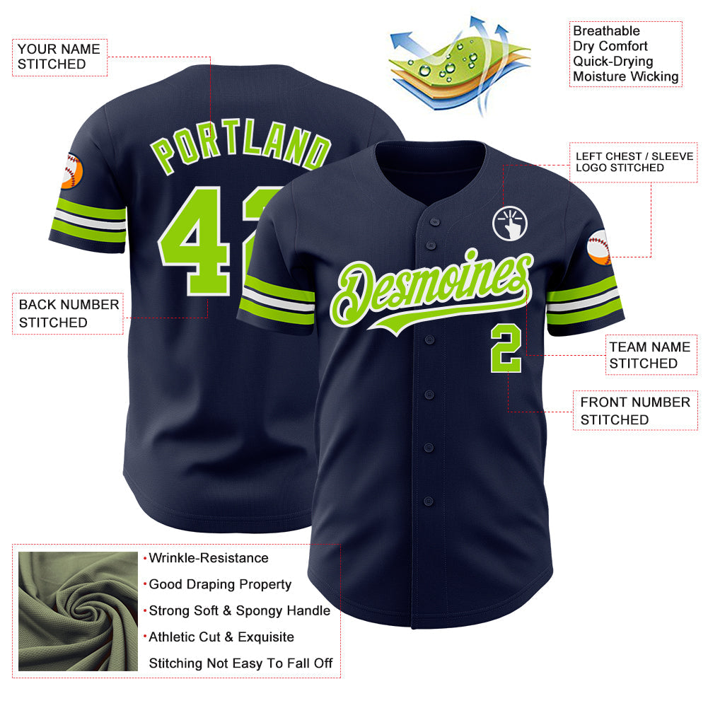 Custom Navy Neon Green-White Authentic Baseball Jersey - Sky-Custom