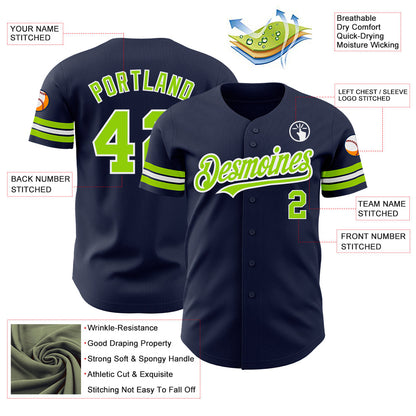 Custom Navy Neon Green-White Authentic Baseball Jersey - Sky-Custom