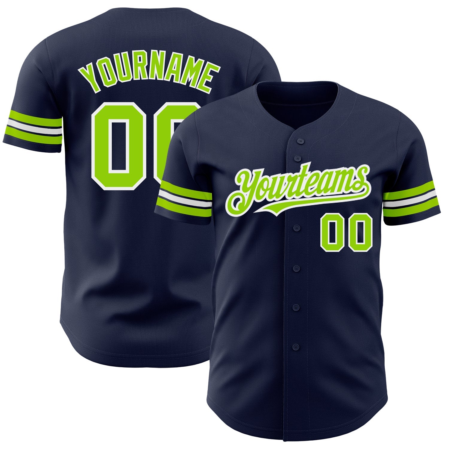 Custom Navy Neon Green-White Authentic Baseball Jersey - Sky-Custom