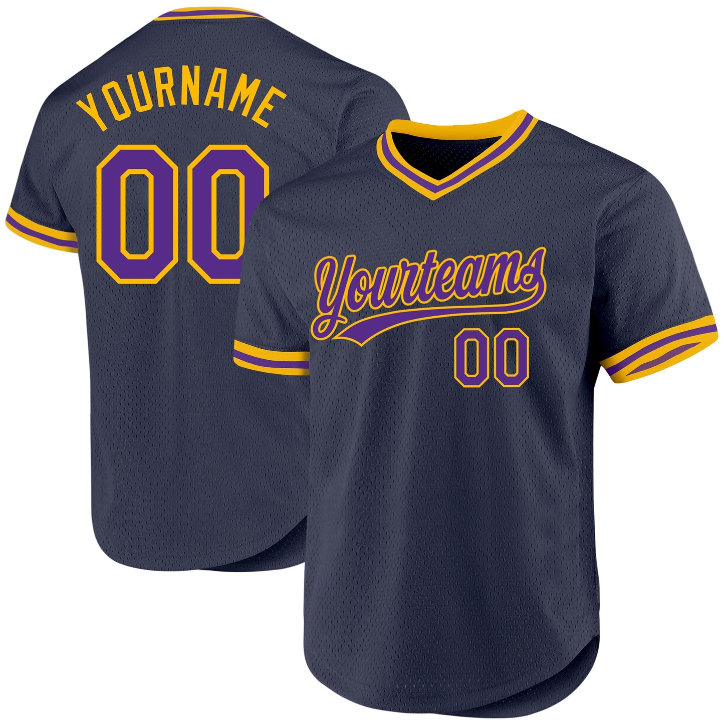 Custom Navy Purple-Gold Authentic Throwback Baseball Jersey - Sky-Custom