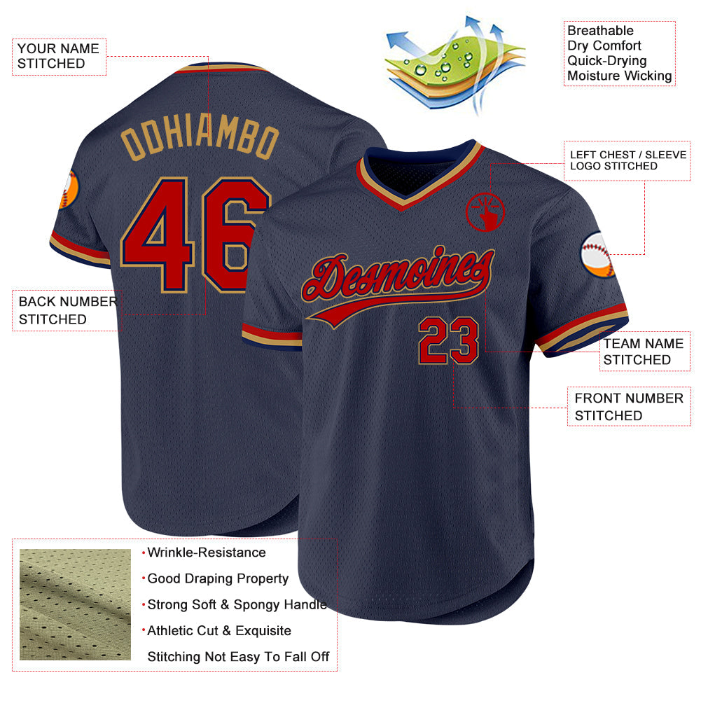Custom Navy Red-Old Gold Authentic Throwback Baseball Jersey - Sky-Custom