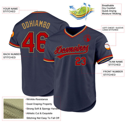 Custom Navy Red-Old Gold Authentic Throwback Baseball Jersey - Sky-Custom