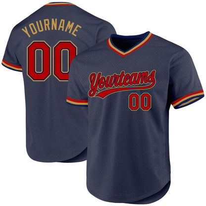 Custom Navy Red-Old Gold Authentic Throwback Baseball Jersey - Sky-Custom