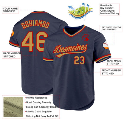 Custom Navy Old Gold-Red Authentic Throwback Baseball Jersey - Sky-Custom