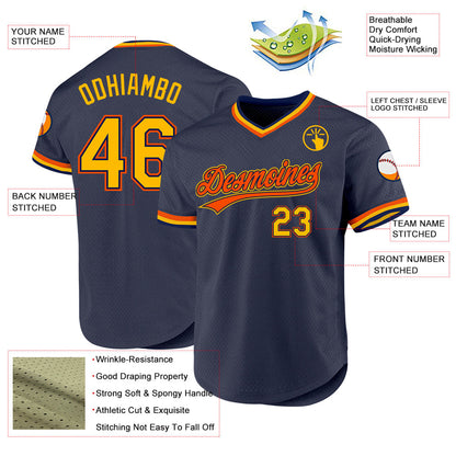 Custom Navy Gold-Orange Authentic Throwback Baseball Jersey - Sky-Custom