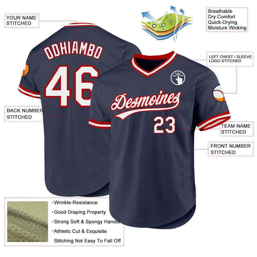 Custom Navy White-Red Authentic Throwback Baseball Jersey - Sky-Custom