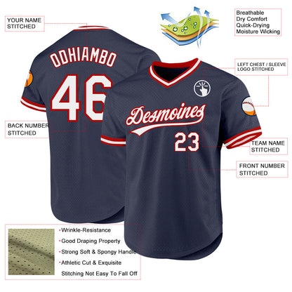 Custom Navy White-Red Authentic Throwback Baseball Jersey - Sky-Custom