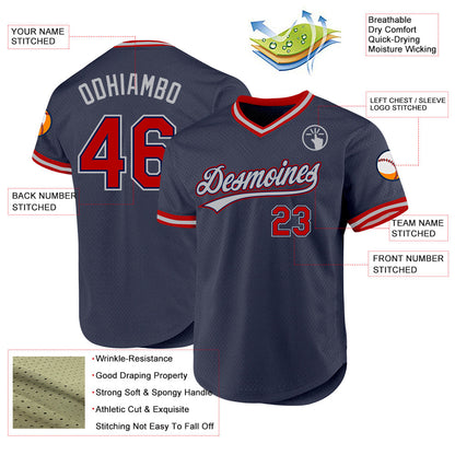 Custom Navy Red-Gray Authentic Throwback Baseball Jersey - Sky-Custom