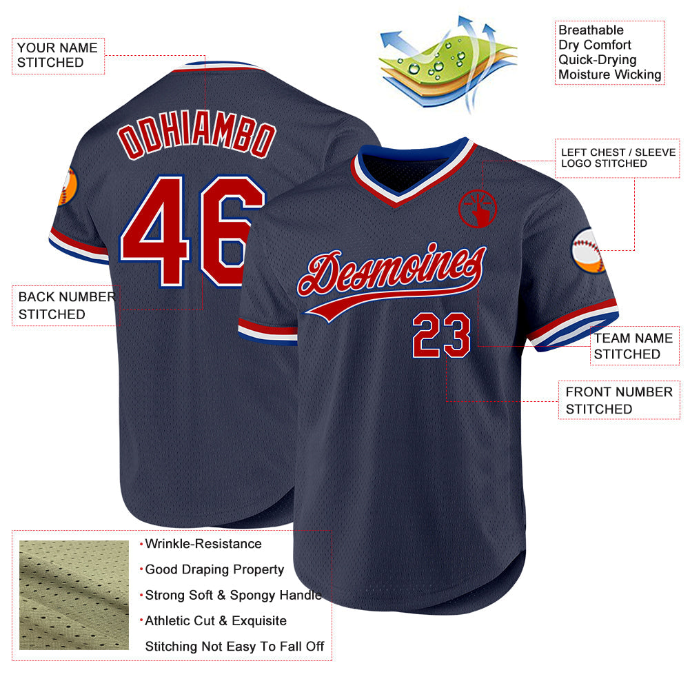 Custom Navy Red-Royal Authentic Throwback Baseball Jersey - Sky-Custom